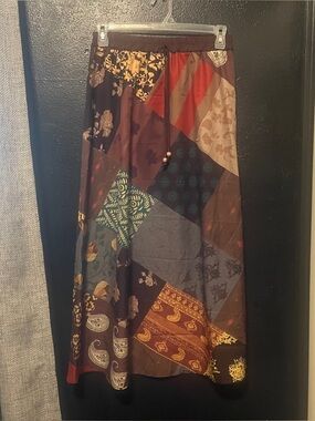 Romwe Flowy boho Size Large Bohemian Patchwork Maxi Skirt - Brown Multi